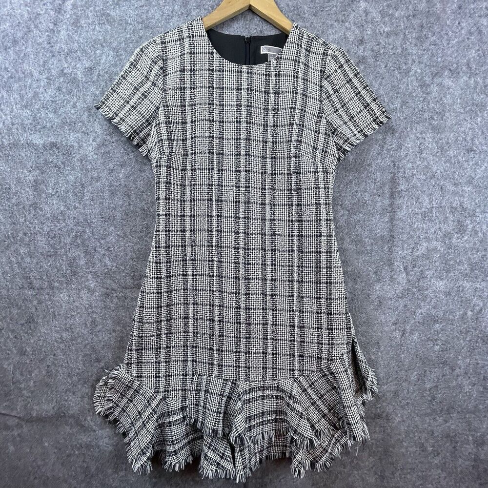 Chelsea 28 Dress‎ 2 Black White Plaid Ruffle Fringe Preppy Academia Career